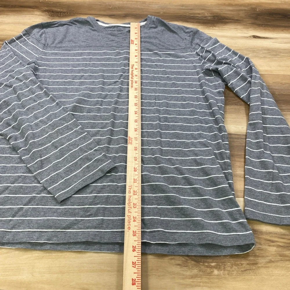 Banana Republic Long Sleeve Tee Mens XL Striped Soft Wash Classic Grey White